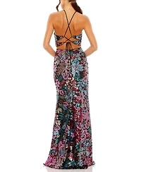 Mac Duggal Women's Sequin Embellished Cross Neck Gown