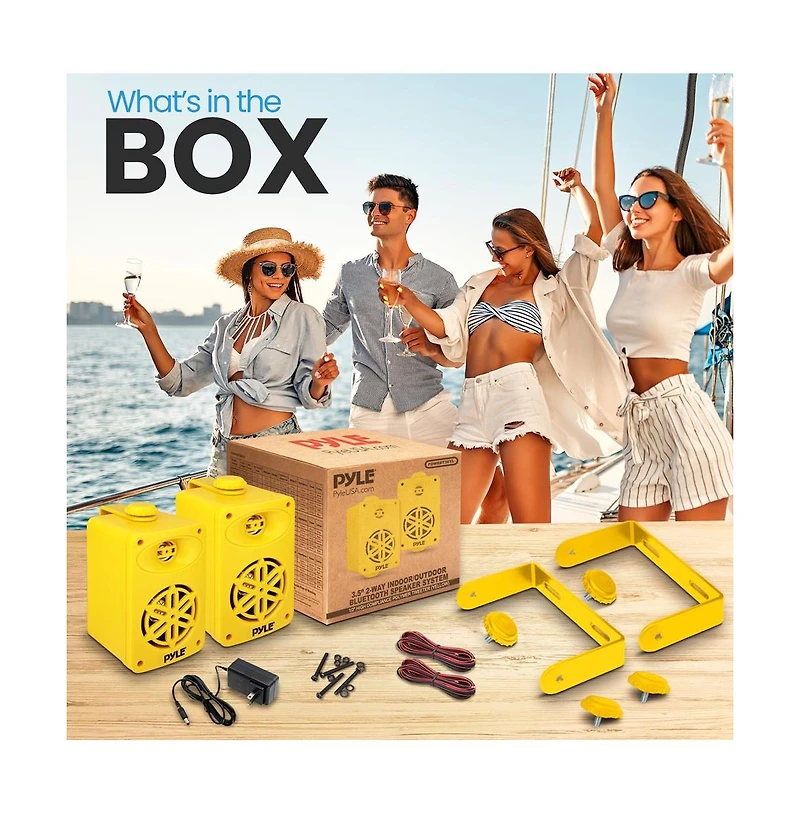 Pyle 3.5” 2-Way Bluetooth Wireless Speaker System - Waterproof, 200W Max Power, 1/2” Tweeter, Compact Design