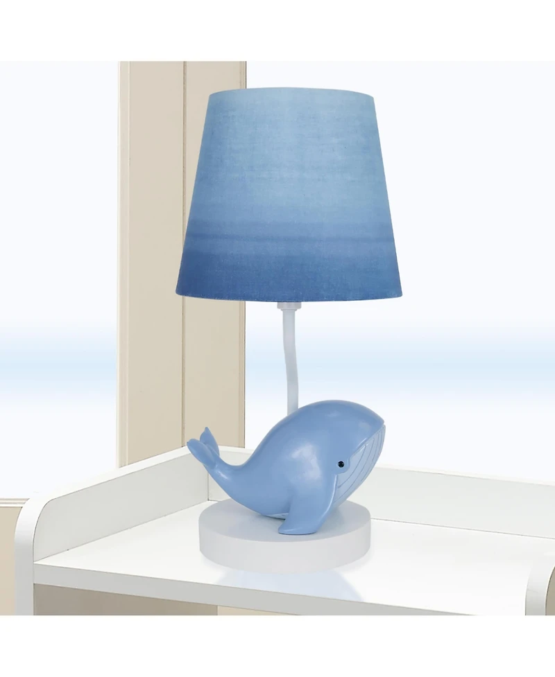 Lambs & Ivy Bubbles & Squirt Hand Painted Whale Lamp with Blue Shade and Bulb