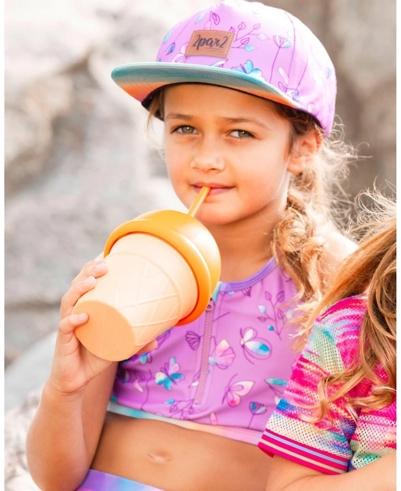 Deux par Deux Girl Printed Cap Old Mauve And Multicolored Butterflies - Toddler|Child