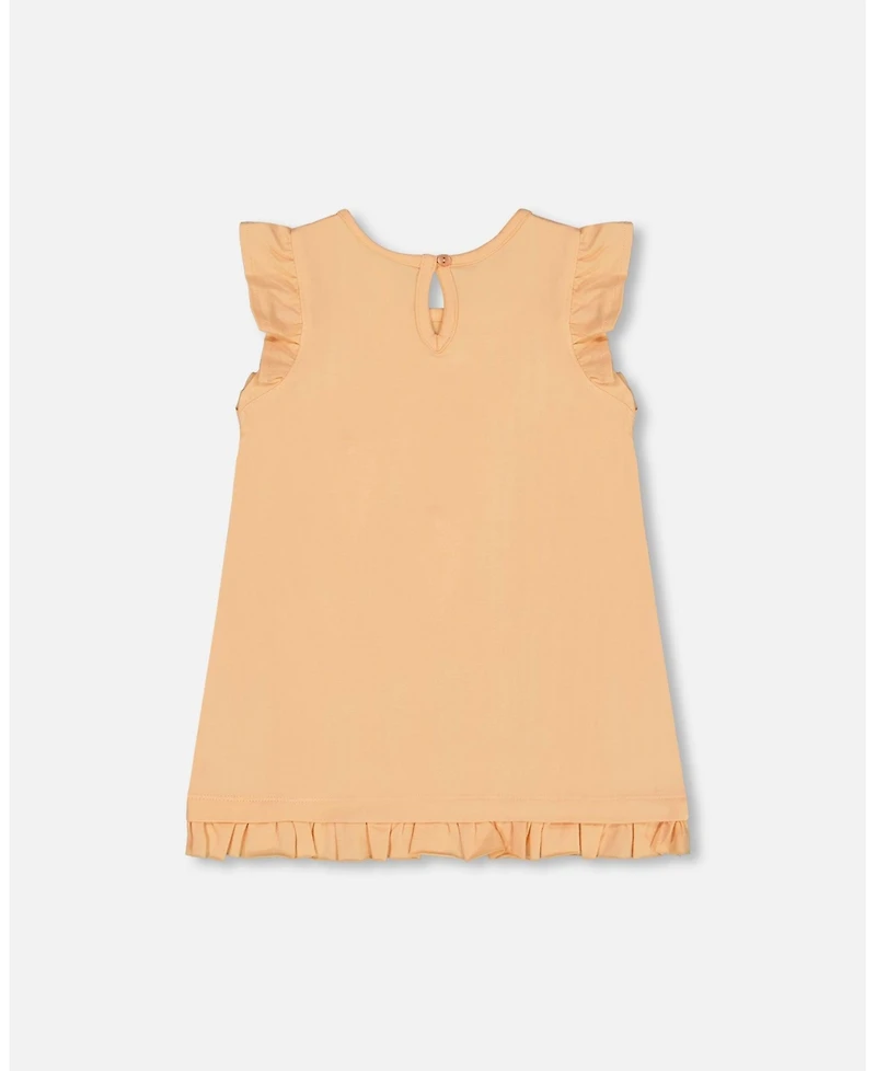 Deux par Deux Big Girls Organic Cotton Tunic With Frill And Print Light Orange And Ice Cream Cone