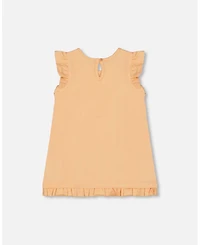 Deux par Deux Big Girls Organic Cotton Tunic With Frill And Print Light Orange And Ice Cream Cone