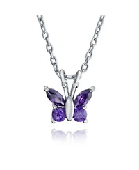 Bling Jewelry Purple Cubic Zirconia Garden Insect Cz Butterfly Pendant Necklace .925 Sterling Silver