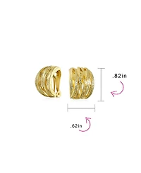 Bling Jewelry Fashion Open Criss Cross Basket Weave Wide Half Hoop Clip On Earrings For Non Pierced Ears Matte Gold Plated