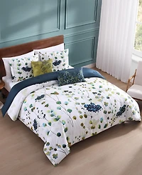 Bebejan Abstract Vines Bedding 220 Thread Count 100% Cotton Sateen 5 Piece King Size Reversible Comforter Set