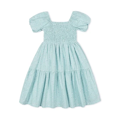Hope & Henry Girls' Linen Smocked Short Bubble Sleeve Dress