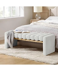 Modern Bench with Solid Wood and Removable Round Bolster Cushions