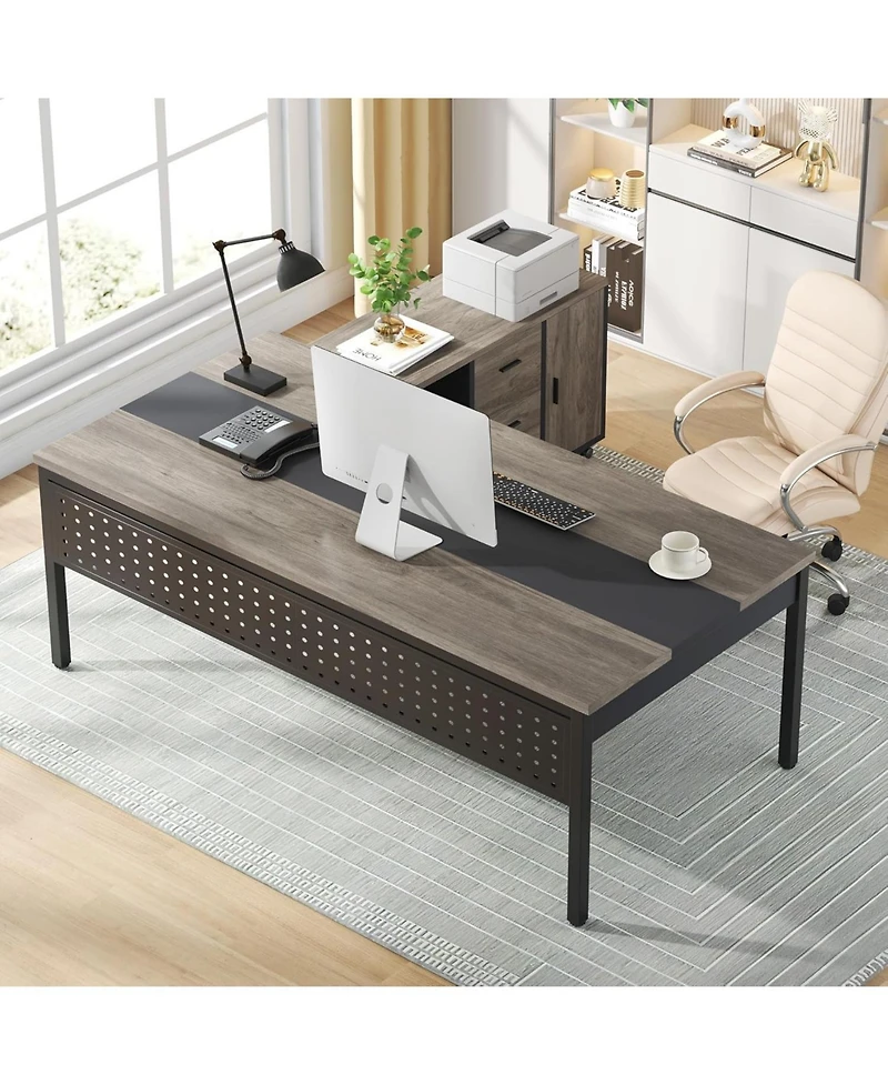 Tribesigns 70.8" Large Executive Office Desk and 47" Lateral File Cabinet Combo, L-Shaped Computer Desk 2 Piece Business Furniture with Drawers and Sh