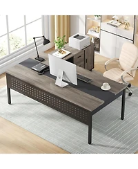 Tribesigns 70.8" Large Executive Office Desk and 47" Lateral File Cabinet Combo, L-Shaped Computer Desk 2 Piece Business Furniture with Drawers and Sh