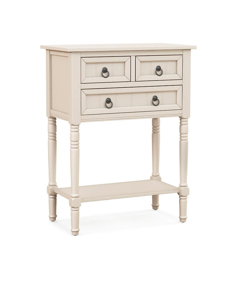 Gouun Narrow Console Table with 3 Storage Drawers and Open Bottom Shelf