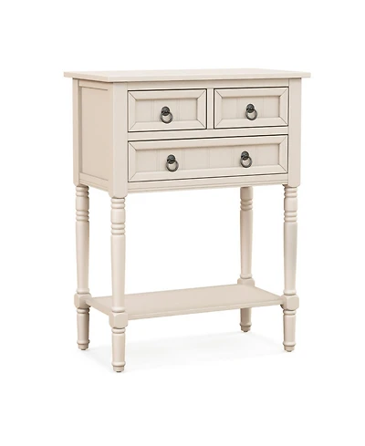 Gouun Narrow Console Table with 3 Storage Drawers and Open Bottom Shelf