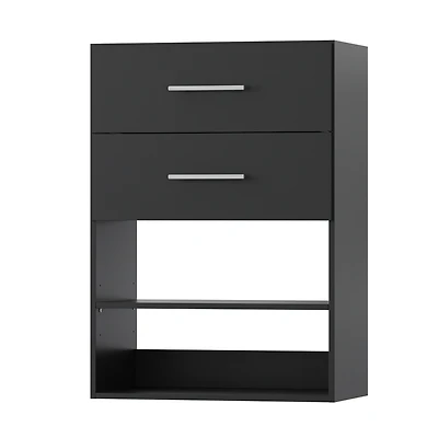 Short Tower Wood Built Closet Organizer Unit, Starter Kit, Mounted Systems with 2 Drawers