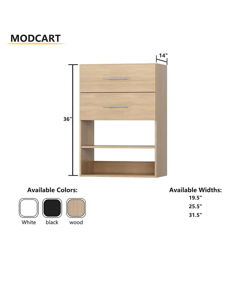 Short Tower Wood Built Closet Organizer Unit, Starter Kit, Mounted Systems with 2 Drawers