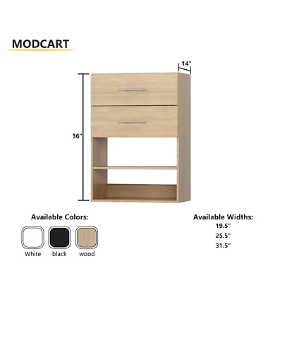 Short Tower Wood Built Closet Organizer Unit, Starter Kit, Mounted Systems with 2 Drawers
