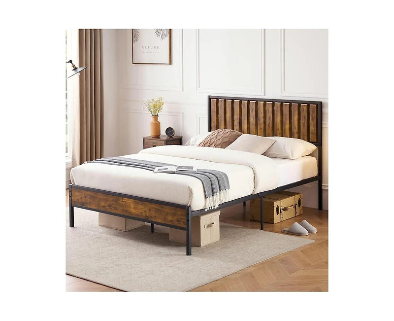 gaomon Queen Bed Frame with Headboard and Footboard, Metal Bed Frame with 14 Heavy Duty Steel Slats, Metal Queen Bed Frame, Under-Bed Storage, No Box