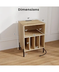 Gouun Record Player Stand with Record Storage Shelf and Charging Station