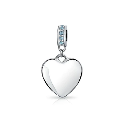 Bling Jewelry Crystal Accent Bale Heart Shape Dangle Bead Charm Sterling Silver