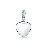 Bling Jewelry Crystal Accent Bale Heart Shape Dangle Bead Charm Sterling Silver