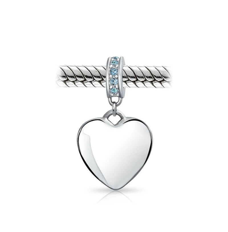 Bling Jewelry Crystal Accent Bale Heart Shape Dangle Bead Charm Sterling Silver