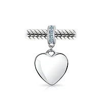Bling Jewelry Crystal Accent Bale Heart Shape Dangle Bead Charm Sterling Silver