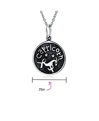 Bling Jewelry Capricorn Zodiac Sign Astrology Horoscope Round Medallion Pendant Necklace Antiqued Sterling Silver