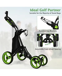 Gymax 4 Wheels Foldable Golf Push Pull Cart Trolley w/ Brake Waterproof Bag