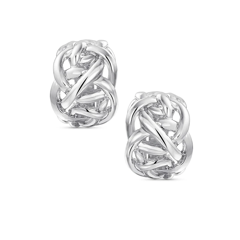 Bling Jewelry Fashion Open Criss Cross Celtic Love Knot Weave Half Hoop Clip On Earrings Non Pierced Ears Silver Plated
