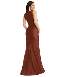 Cynthia & Sahar Women's Square Neck Stretch Satin Mermaid Dress with Slight Train
