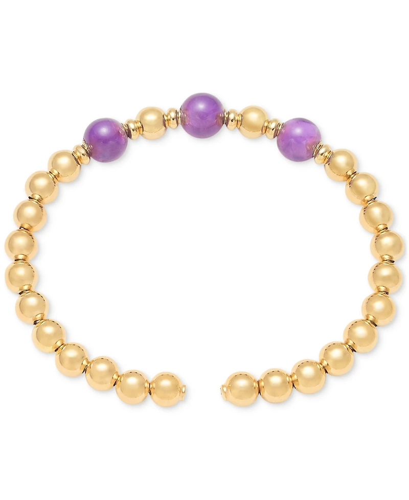 Macy's Amethyst Polished Bead Bangle Cuff Bracelet (6 ct. t.w.) in 14k Gold Over Sterling Silver