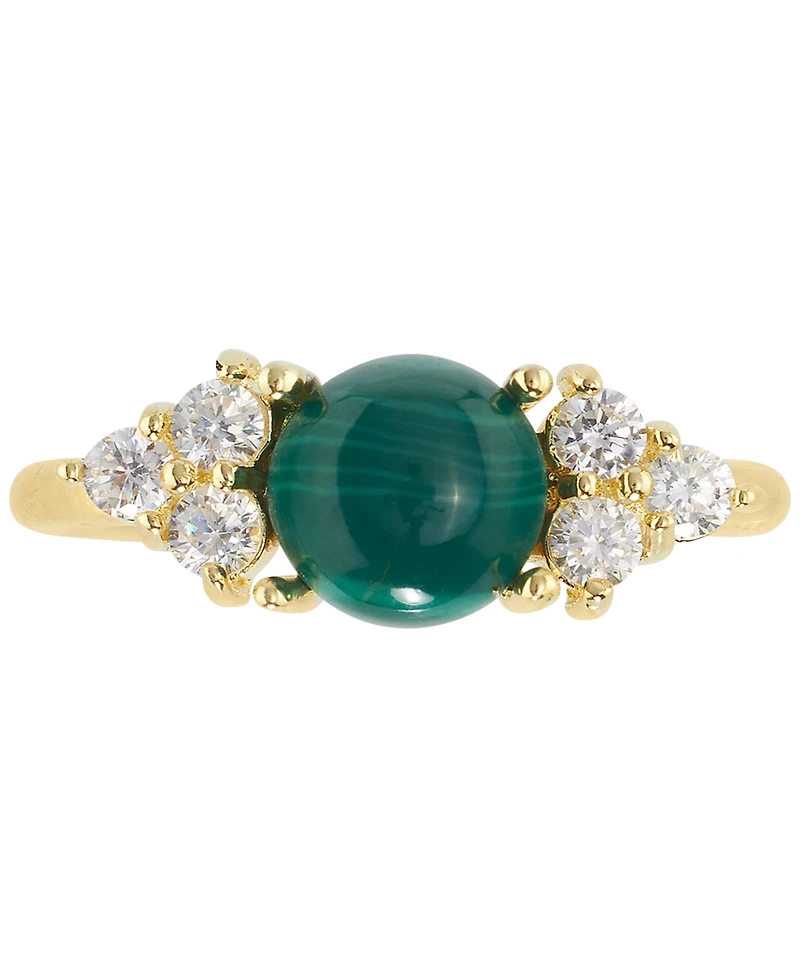 Malachite & Cubic Zirconia Cluster Ring in 14k Gold-Plated Sterling Silver