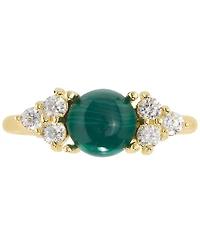 Malachite & Cubic Zirconia Cluster Ring in 14k Gold-Plated Sterling Silver