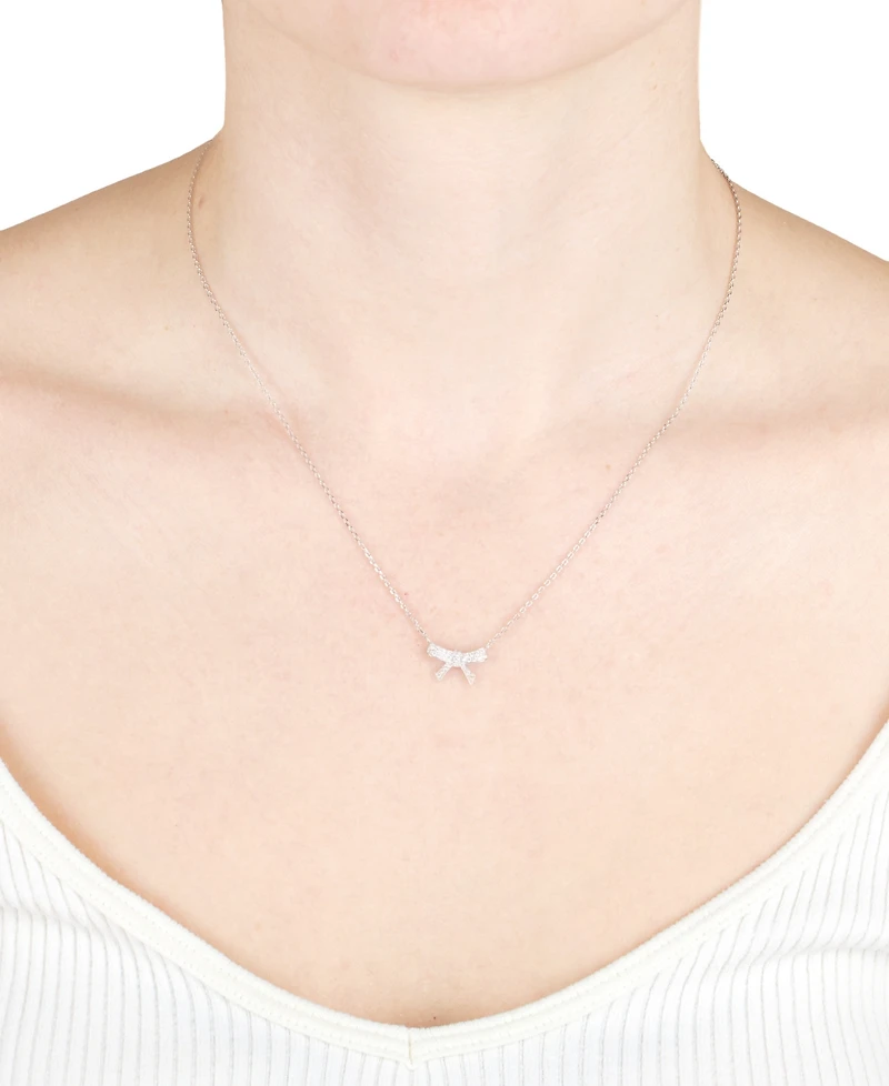 Cubic Zirconia Pave Bow Pendant Necklace in Sterling Silver, 16" + 3" extender (Also Available in 14k Gold over Sterling Silver)