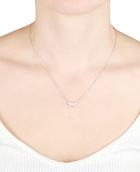 Cubic Zirconia Pave Bow Pendant Necklace in Sterling Silver, 16" + 3" extender (Also Available in 14k Gold over Sterling Silver)