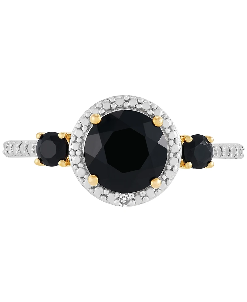 Macy's Onyx & Diamond Accent Ring in 14k Gold Over Sterling Silver