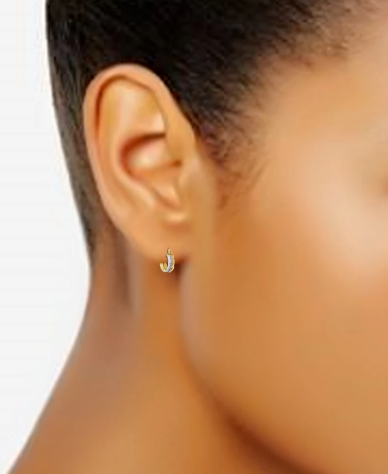 Giani Bernini Cubic Zirconia Channel Set & Twist Double Row Small Hoop Earrings in Sterling Silver, 0.59", Exclusively at Macy's (Also Available in 18