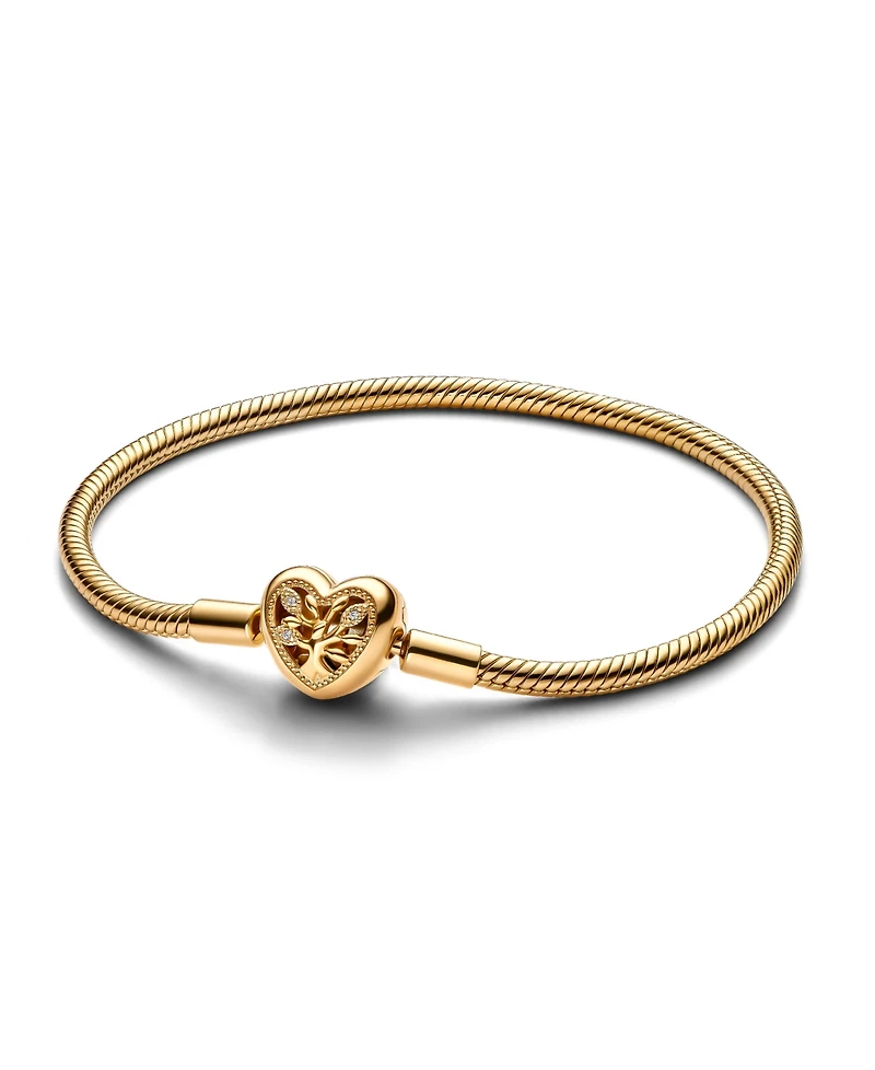 Pandora Gold-Plated Family Tree Heart Clasp Snake Chain Bracelet