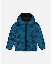 Deux par Deux Baby Boys Printed Quilted Mid-Season Jacket Blue And Gray