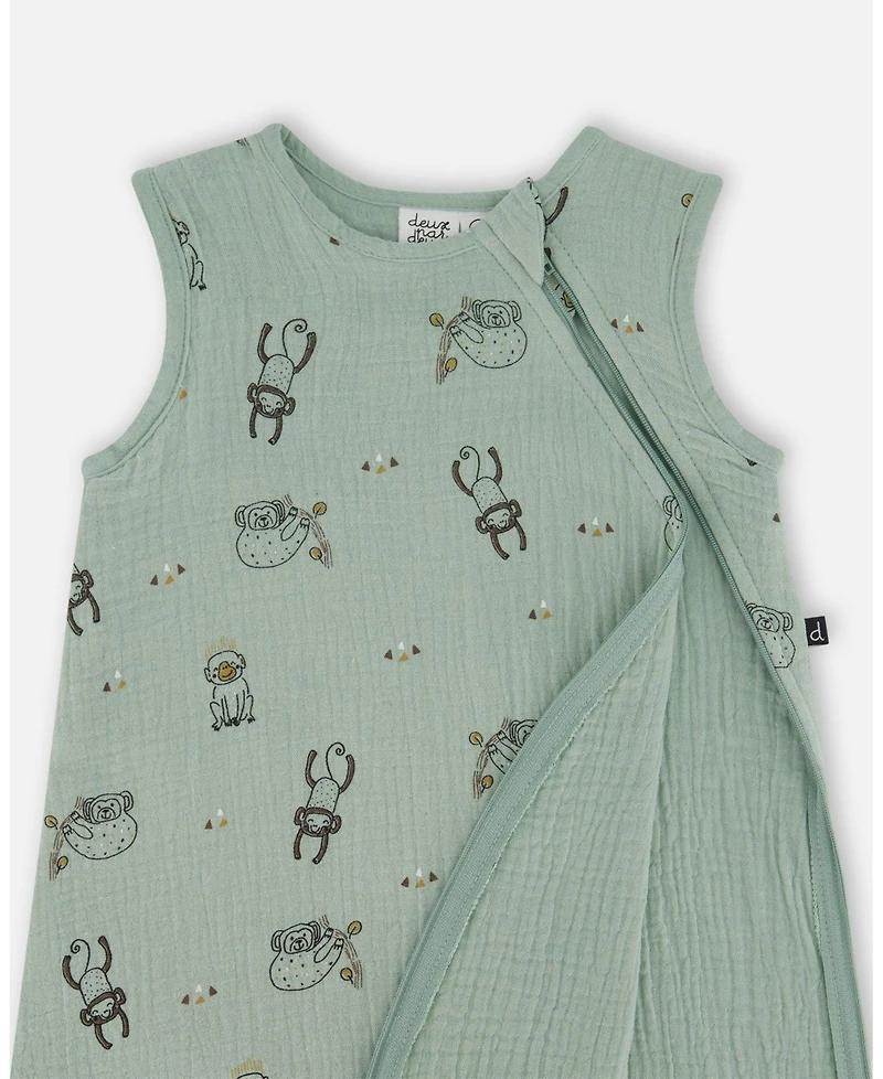 Deux par Baby Boys Printed Muslin Sleep Sack Sage Monkey - Infant|Toddler