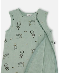 Deux par Baby Boys Printed Muslin Sleep Sack Sage Monkey - Infant|Toddler