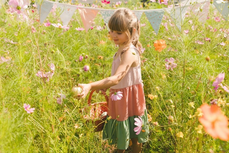 Deux par Deux Girl Tiered Color Block Peasant Dress Peach Pink And Green - Toddler|Child