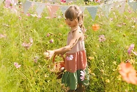 Deux par Deux Girl Tiered Color Block Peasant Dress Peach Pink And Green - Toddler|Child