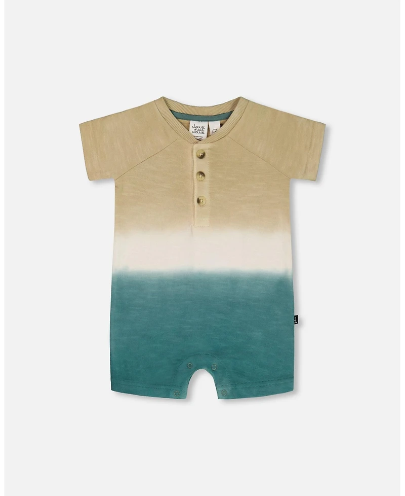 Deux par Deux Baby Boys One-Piece Romper Gradient Beige And Teal