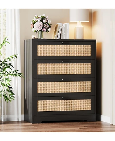 gaomon 4 Drawer Dresser for Bedroom, Rattan Chest of Dressers