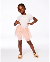 Deux par Big Girls Crinkle Biker Short With Flower Mesh Skirt Light Old Pink