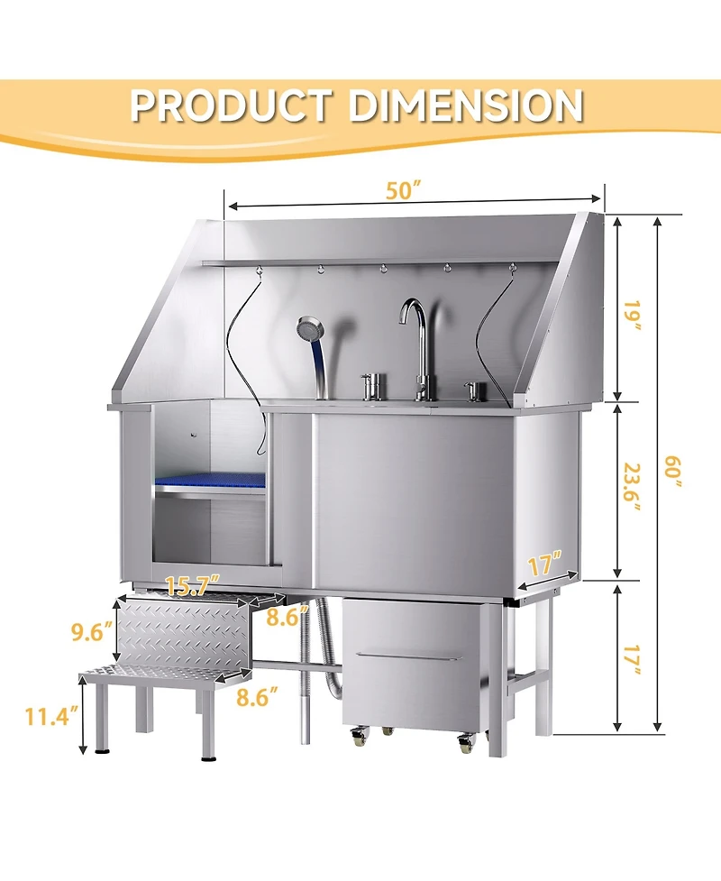 50 in. Dog Washing Station with Sink, Storage, Drawer and Ladder