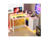 gaomon L Shaped Desk with Power Outlets & Led Lights, Computer Desk with Drawers & Shelves