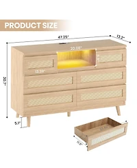gaomon Natural Rattan Dresser for Bedroom with Led light and Charging Station