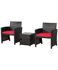 Gymax 3PCS Patio Pe Rattan Conversation Furniture Set Bistro Set w/ Waterproof Cover Red