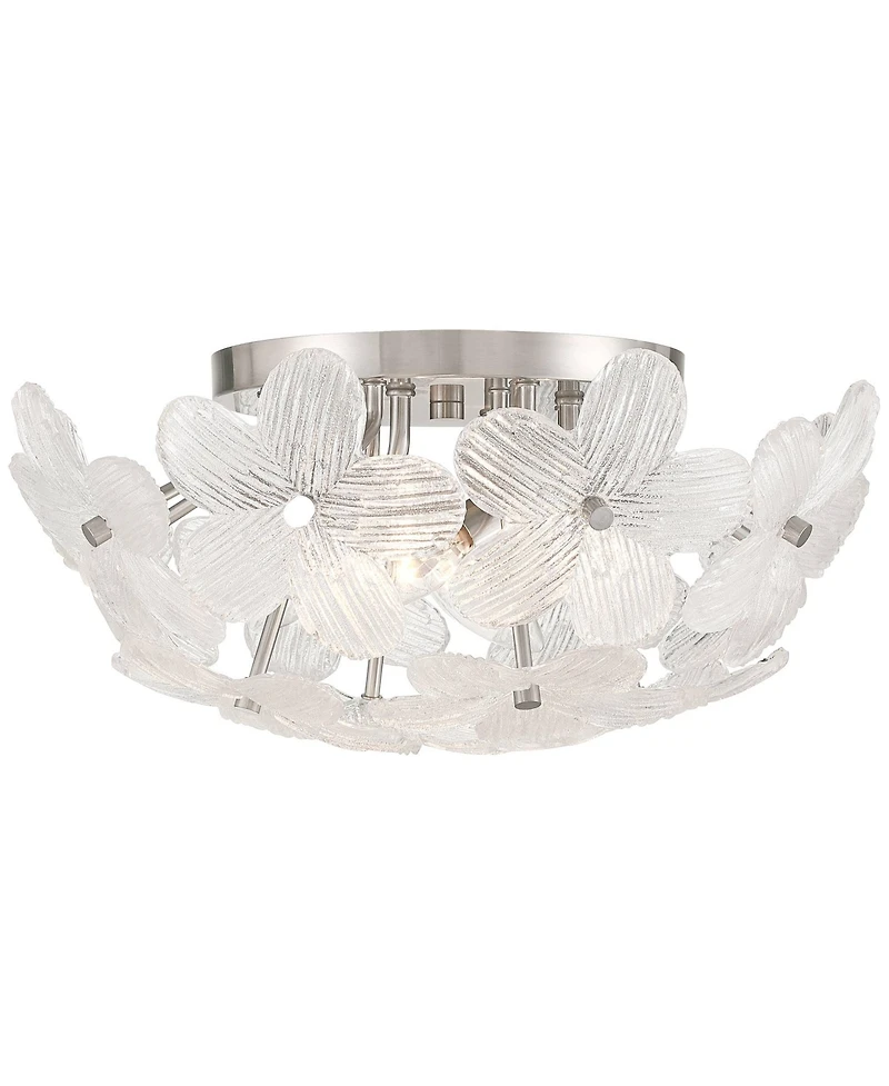Possini Euro Design Filoli 16" Modern Semi Flush-Mount Ceiling Light Fixture Kitchen Foyer Flower Silver Brushed Nickel Finish