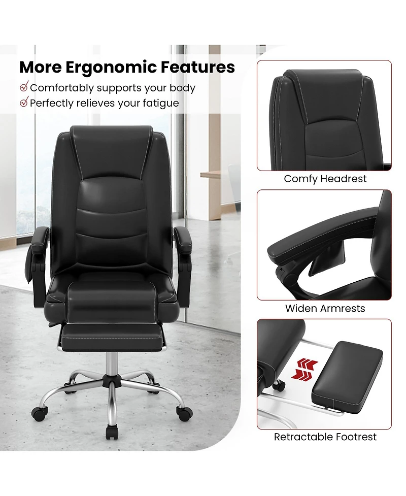 Gouun Massage Adjustable Executive Chair with Armrests and Retractable Footrest